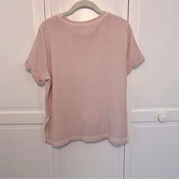 Athleta Women's Boxy Cut Short Sleeve Mid Weight Side Slit Light Pink Crewneck - Picture 3 of 12